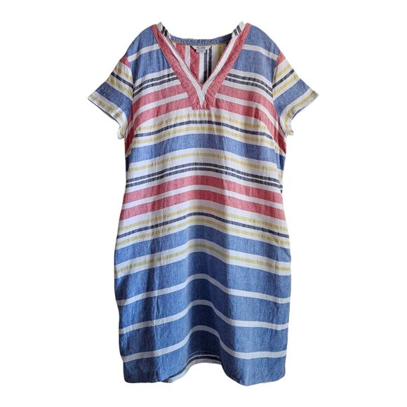 Boden Dresses & Skirts - BODEN Women's 18 18L Rosemary Shift Dress Striped Multicolor V-Neck 100% Linen